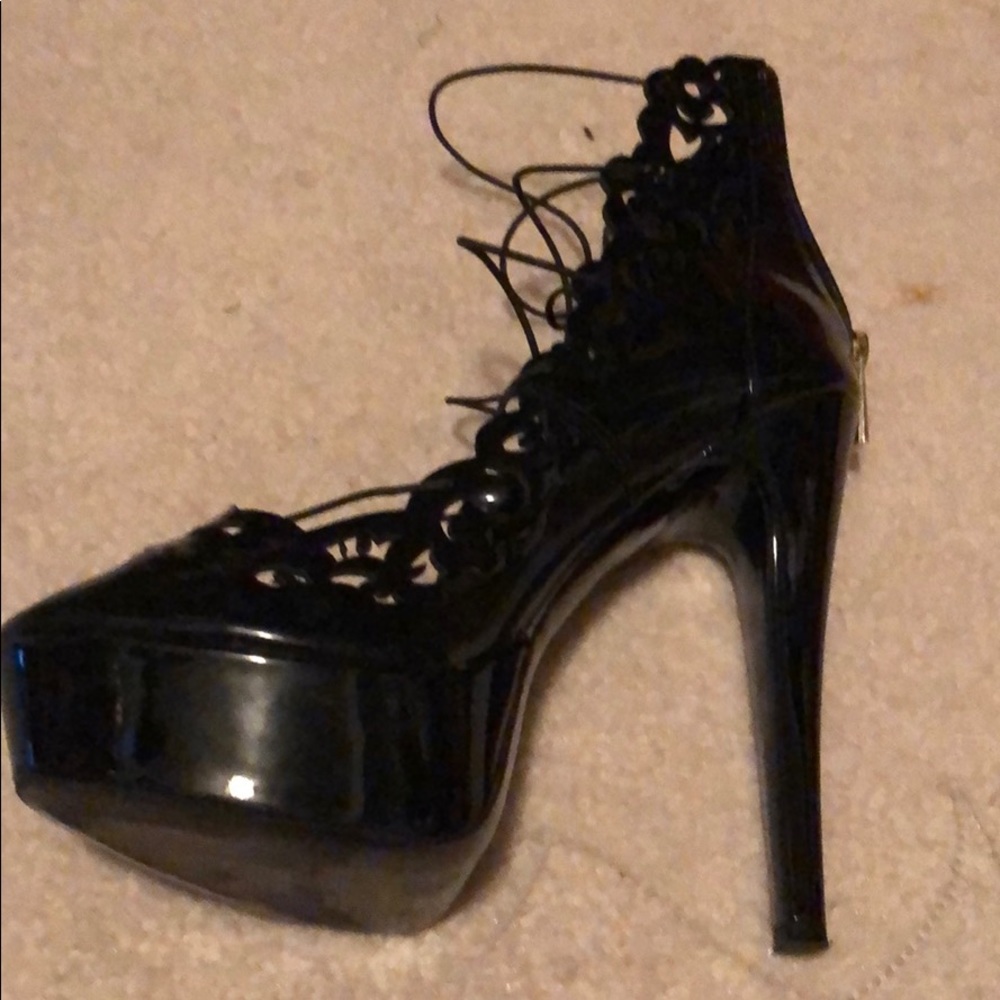 Black patent leather platform high heel